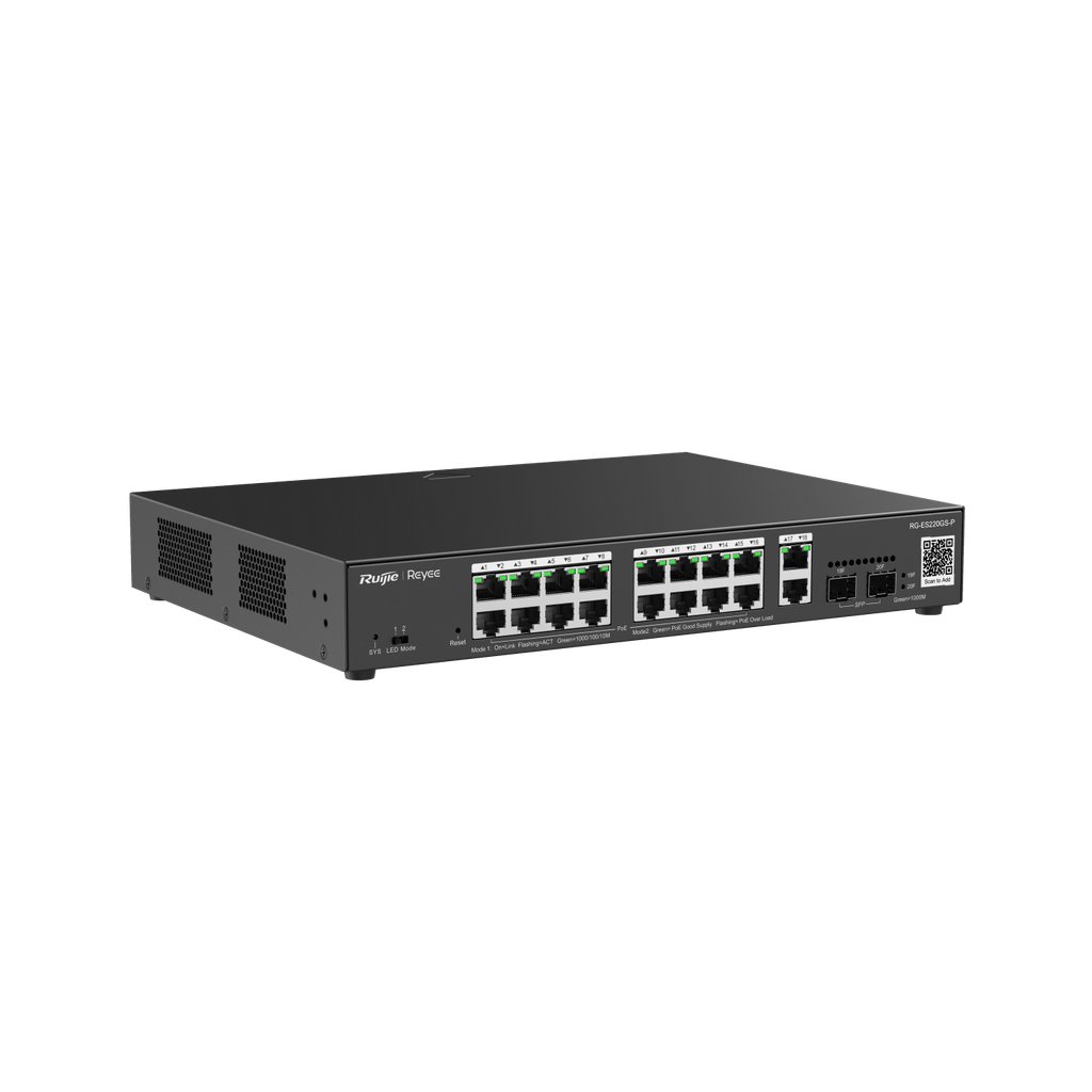 Ruijie Managed Network Switch with 16 Gigabit PoE Ports with two Gigabit RJ45 uplink and two SFP Ports