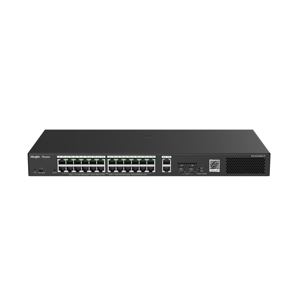 سويتش شبكي قابل للإدارة من ريجي 24 منفذ جيجا PoE مع منفذين Uplink 