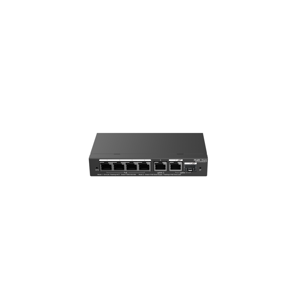 6-Port Smart Gigabit CCTV Switch (4 PoE+ Ports + 1 Gigabit RJ45 + 1 SFP Slot) 54W