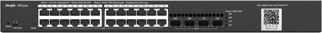 سويتش ريجي ريي RG-NBS3100-24GT4SFP-P-V2 المُدار سحابيًا من الفئة الثانية (L2) مع منافذ جيجابت وتقنية PoE