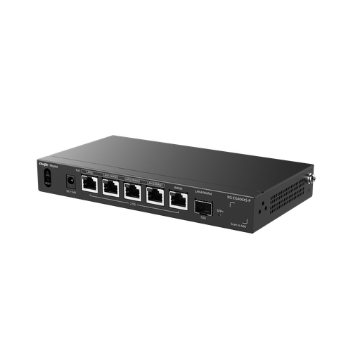 Cloud-managed 5-port router with 4 PoE/PoE+ 2.5G ports and 1 10G port.